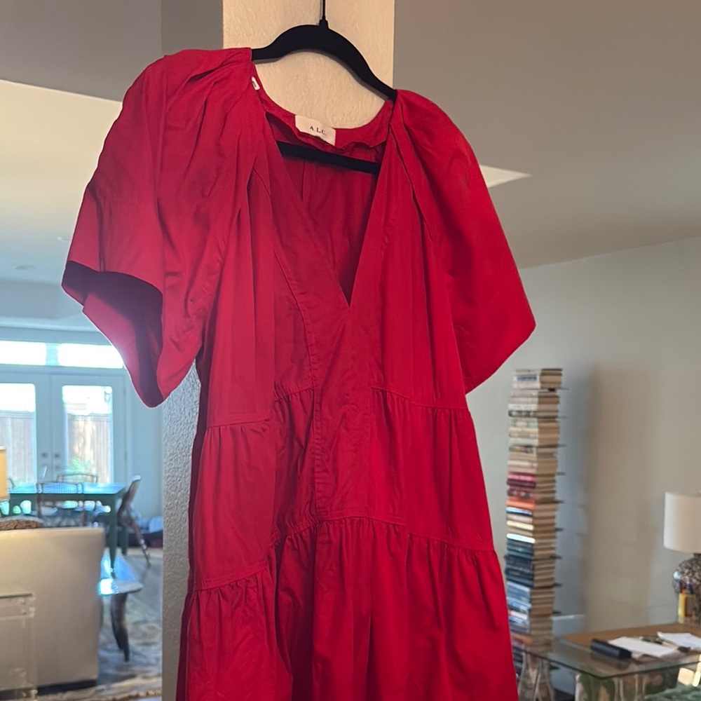 A.L.C. Red Tiered Midi Sundress with Dolman Sleeves